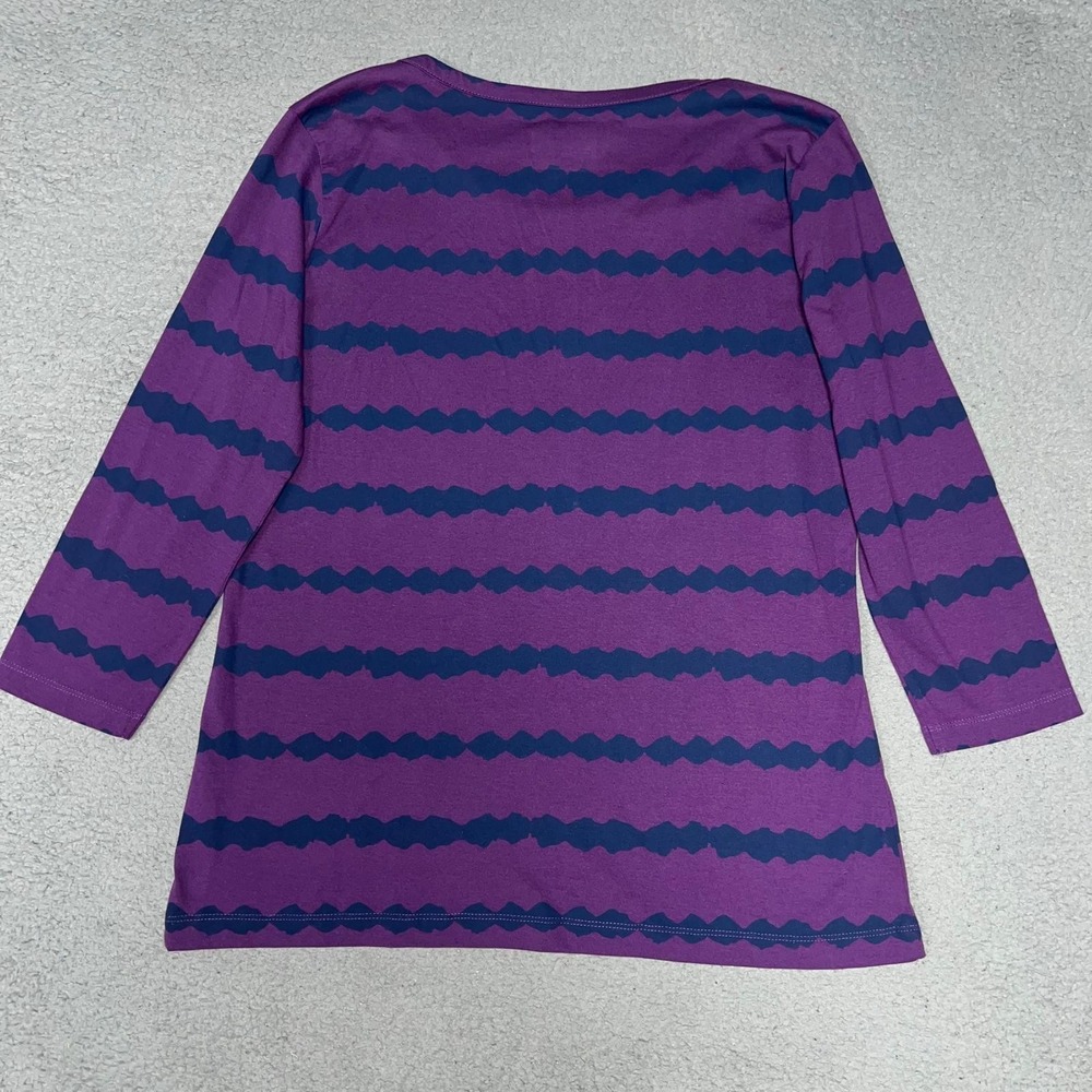 Riders by Lee Shirt Women's Size L Purple Blue Scalloped Striped 3/4 Sleeve Top - Picture 2 of 7